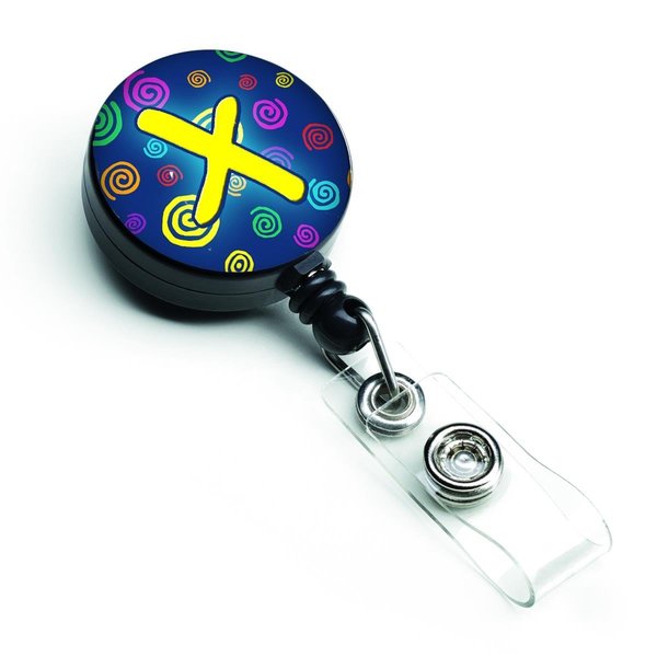 Carolines Treasures Letter x Initial Monogram Blue Swirls Retractable Badge Reel CJ1011-XBR